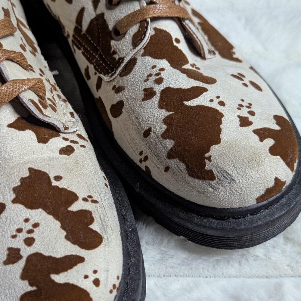 Cow Print Lace-Up Boots - Picture 4 of 11